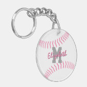 Minimale Sport Roze Grijs Wit Softbal Bag label Sleutelhanger (Voorkant Links)