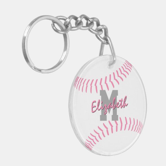 Minimale Sport Roze Grijs Wit Softbal Bag label Sleutelhanger (Voorkant Links)