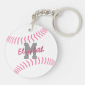 Minimale Sport Roze Grijs Wit Softbal Bag label Sleutelhanger (Achterkant)