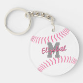 Minimale Sport Roze Grijs Wit Softbal Bag label Sleutelhanger (Voorkant)