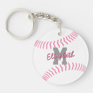 Minimale Sport Roze Grijs Wit Softbal Bag label Sleutelhanger