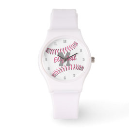 Minimale sporten Roze Grijs Wit Monogram Softball Horloge