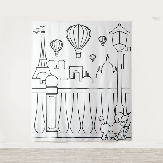 Minimale stadsomtreklijn van Parijs als wandtapijt Wandkleed (Voorkant)
