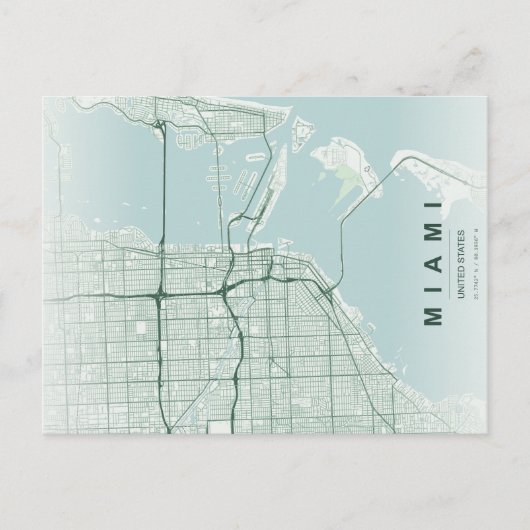 Minimale stadsplattegrond van Miami-ansichtkaart Briefkaart (Voorkant)