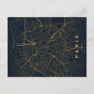 Minimale stadsplattegrond van Parijs op ansichtkaa Briefkaart