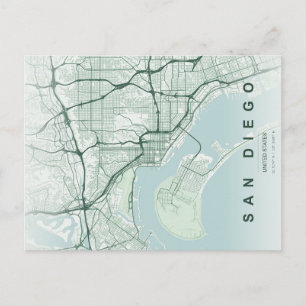 Minimale stadsplattegrond van San Diego op ansicht Briefkaart