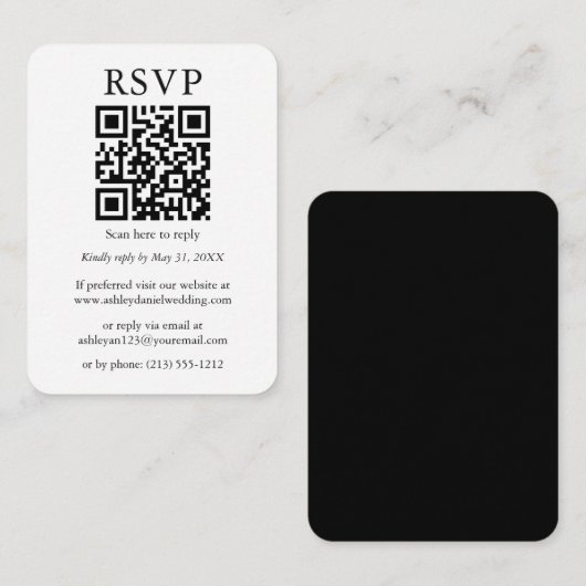 Minimale standaard zwarte RSVP voor bruiloft QR Informatiekaartje (Voorkant / Achterkant)