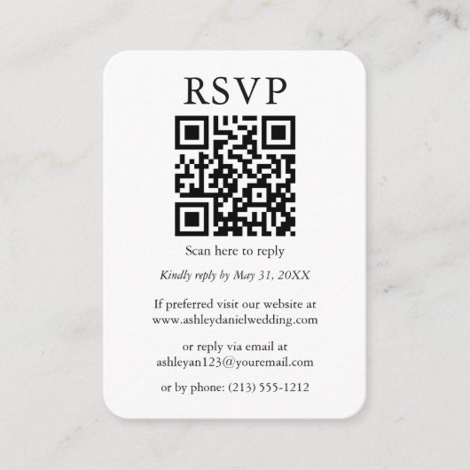 Minimale standaard zwarte RSVP voor bruiloft QR Informatiekaartje (Voorkant)