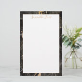 Minimale standaardnaam voor moderne zwarte marmer briefpapier (Staand voorkant)