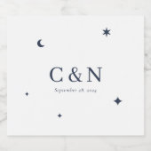 Minimale Star Moon Monogram Bruiloft Sparkling Wijnetiket (Enkel label)