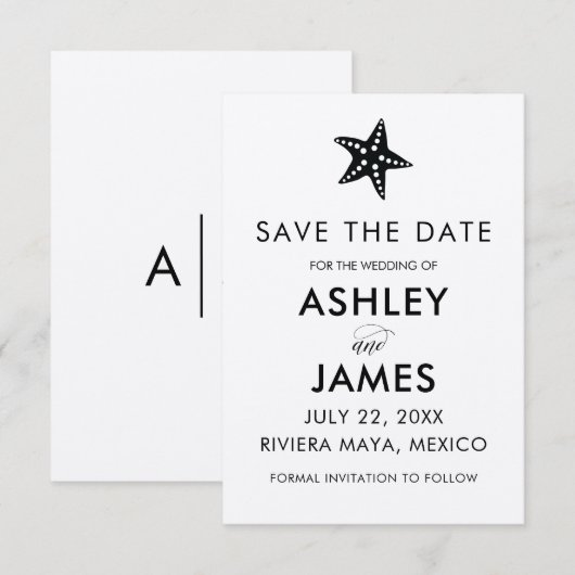 Minimale Starfish Save the Date Wedding, Kraft (Voorkant / Achterkant)