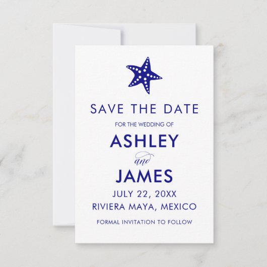 Minimale Starfish Save the Date Wedding, Navy (Voorkant)
