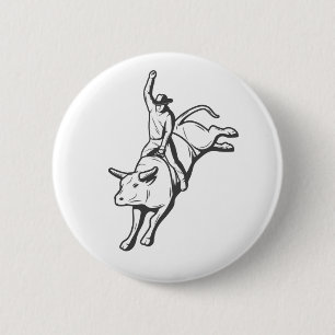 Minimale Stierrijder Lijnkunst Western Speld Ronde Button 5,7 Cm