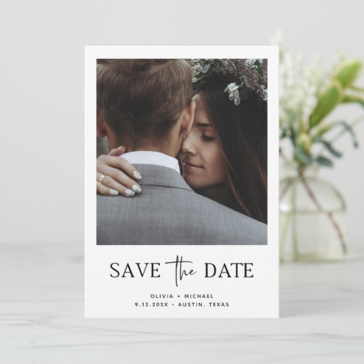 Minimale stijl | Eén foto slaat de datum op Save The Date (Staand voorkant)