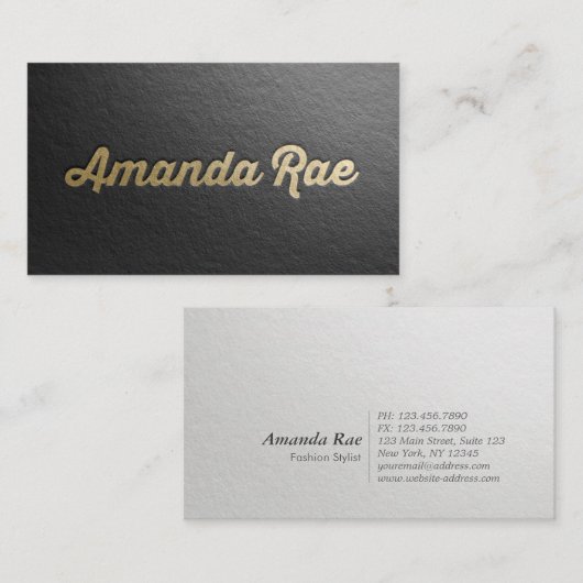 Minimale stijllijst voor zwarte en gouden reliëfte visitekaartje (Voorkant / Achterkant)