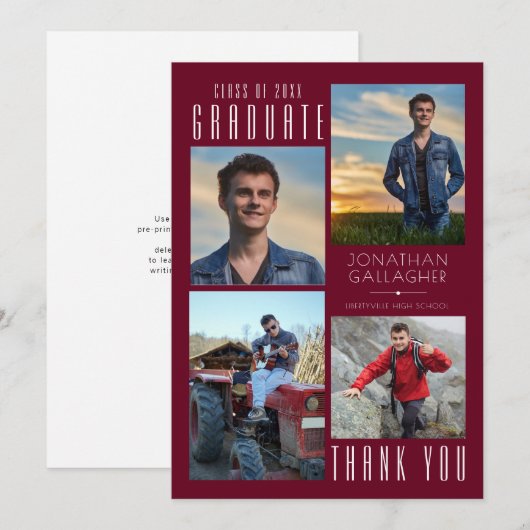 Minimale stijlvol AFSTUDEREN dank:Foto maroon Bedankkaart (Voorkant / Achterkant)