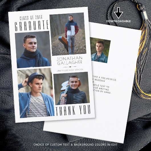 Minimale stijlvol AFSTUDEREN U vijf foto's zwart Bedankkaart