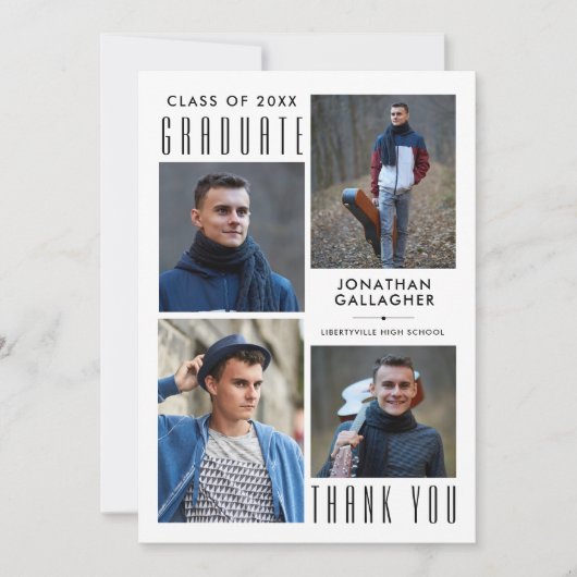 Minimale stijlvol Afstuderen U vijf foto's zwart Bedankkaart (Voorkant)