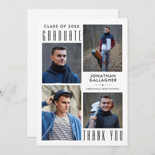 Minimale stijlvol Afstuderen U vijf foto's zwart Bedankkaart (Voorkant / Achterkant)