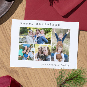 Minimale stijlvolle 4 familie foto kerst feestdagenkaart