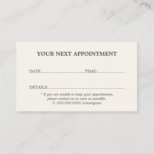 Minimale stijlvolle Beige Grey Afspraakkaart Visitekaartje (Achterkant)