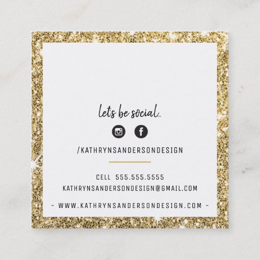 MINIMALE STIJLVOLLE eenvoudige rand gouden glitter Vierkante Visitekaartje (Achterkant)