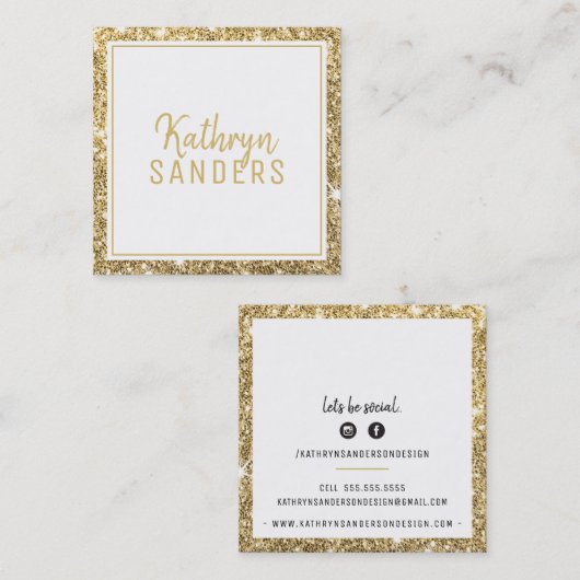 MINIMALE STIJLVOLLE eenvoudige rand gouden glitter Vierkante Visitekaartje (Voorkant / Achterkant)