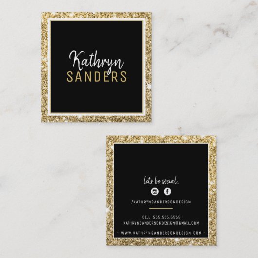 MINIMALE STIJLVOLLE eenvoudige rand gouden glitter Vierkante Visitekaartje (Voorkant / Achterkant)