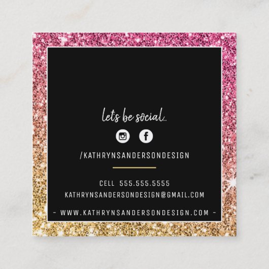 MINIMALE STIJLVOLLE eenvoudige rand gouden roze gl Vierkante Visitekaartje (Achterkant)