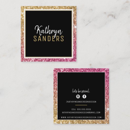 MINIMALE STIJLVOLLE eenvoudige rand gouden roze gl Vierkante Visitekaartje (Voorkant / Achterkant)