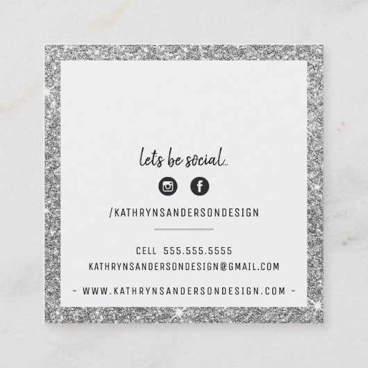 MINIMALE STIJLVOLLE eenvoudige rand zilveren glitt Vierkante Visitekaartje (Achterkant)