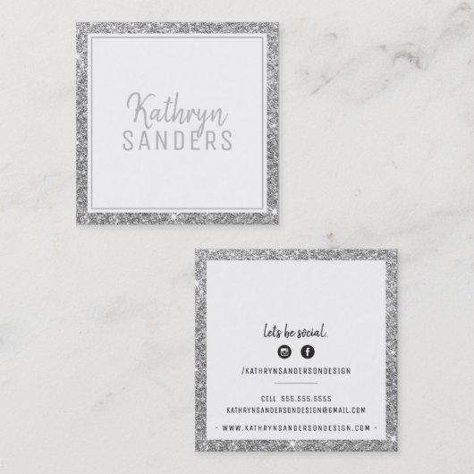 MINIMALE STIJLVOLLE eenvoudige rand zilveren glitt Vierkante Visitekaartje (Voorkant / Achterkant)