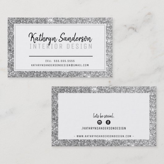 MINIMALE STIJLVOLLE eenvoudige rand zwart zilveren Visitekaartje (Voorkant / Achterkant)