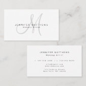 Minimale stijlvolle grijze monogram visitekaartje (Voorkant / Achterkant)