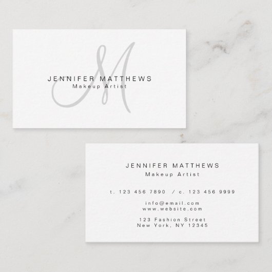 Minimale stijlvolle grijze monogram visitekaartje (Voorkant / Achterkant)