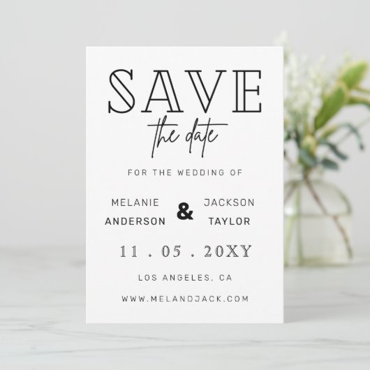 Minimale stijlvolle handgeschreven kalligrafie save the date (Staand voorkant)