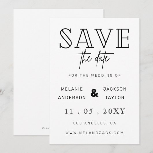 Minimale stijlvolle handgeschreven kalligrafie save the date (Voorkant / Achterkant)