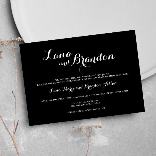 Minimale stijlvolle klassieke script zwart wit bru kaart