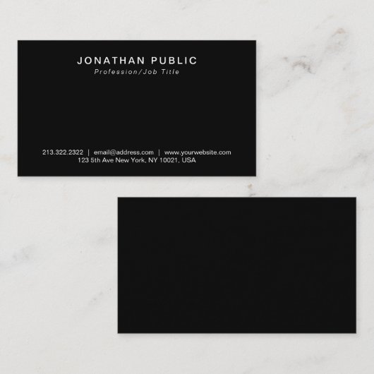 Minimale stijlvolle, moderne zwarte Professional Visitekaartje (Voorkant / Achterkant)