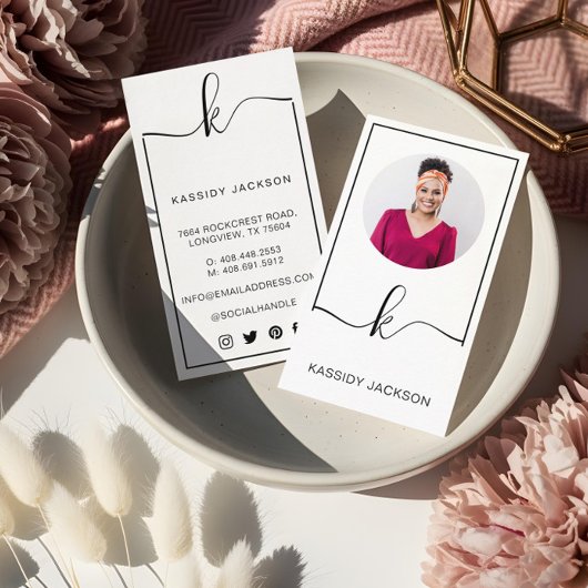 Minimale stijlvolle script monogramframe cirkel fo visitekaartje