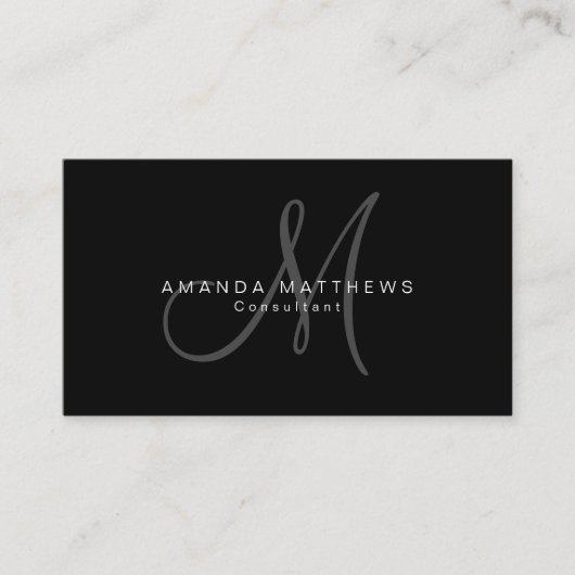 Minimale stijlvolle zwarte monogram visitekaartje (Voorkant)