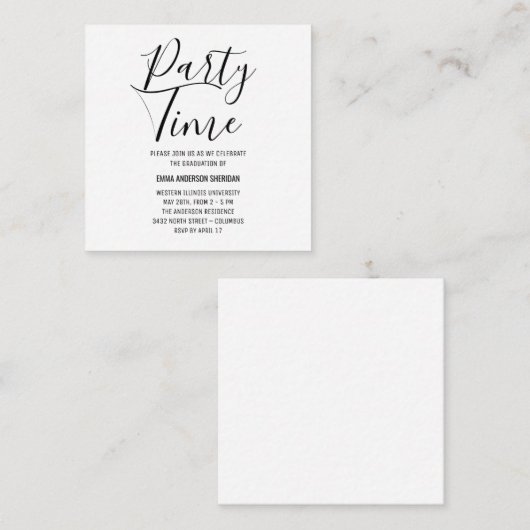 Minimale stijlvolle zwarte & witte Afstudeerder in Informatiekaartje (Voorkant / Achterkant)