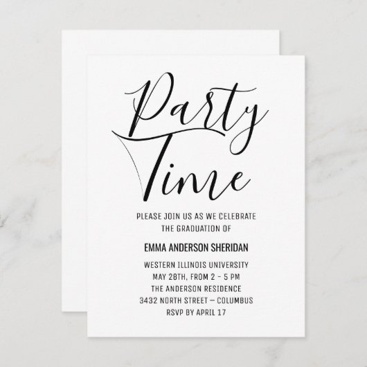 Minimale stijlvolle zwarte & witte Afstudeerder in RSVP Kaartje (Voorkant / Achterkant)