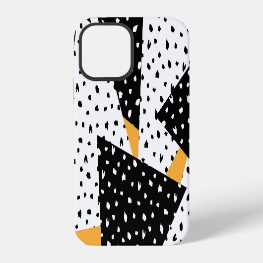 Minimale Stippen Patchwork: Zwart Wit Geel iPhone Hoesje (Achterkant)