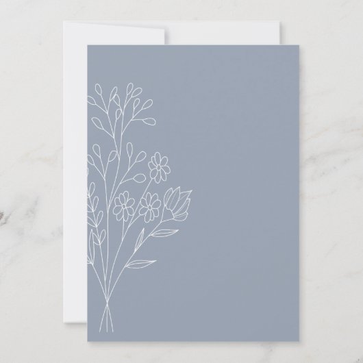 Minimale Stof Blauw Witte Wilde Bloemen Bruiloft Kaart (Achterkant)