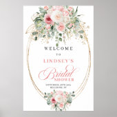 Minimale Stof Roze Bloemen Groene Bruiloftsdouche  Poster (Voorkant)