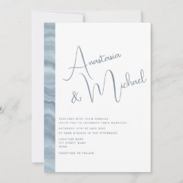 Minimale Stofblauwe Elegante Trouwuitnodiging Kaart