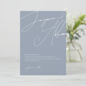 Minimale Stofblauwe Script Typografie Trouwfeest Kaart (Staand voorkant)