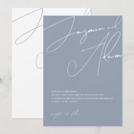 Minimale Stofblauwe Script Typografie Trouwfeest Kaart