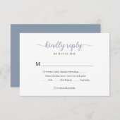 Minimale Stoffige Blauwe Bloemen Monogram Bruiloft RSVP Kaartje (Voorkant / Achterkant)